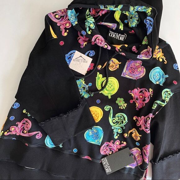 ⭕️ VERSACE JEANS Sweatshirt Black Multi Hoodie - Picture 5 of 12